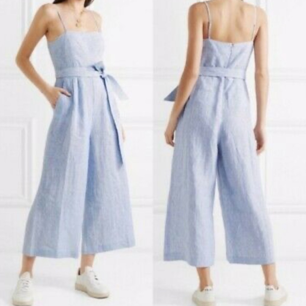 J. Crew Light Blue Striped Linen Jumpsuit with Belt